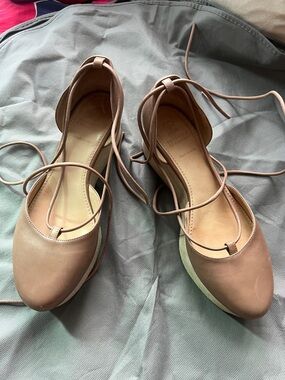 Brunello Cucinelli Tan Leather Ankle-Tie Ballet Flats